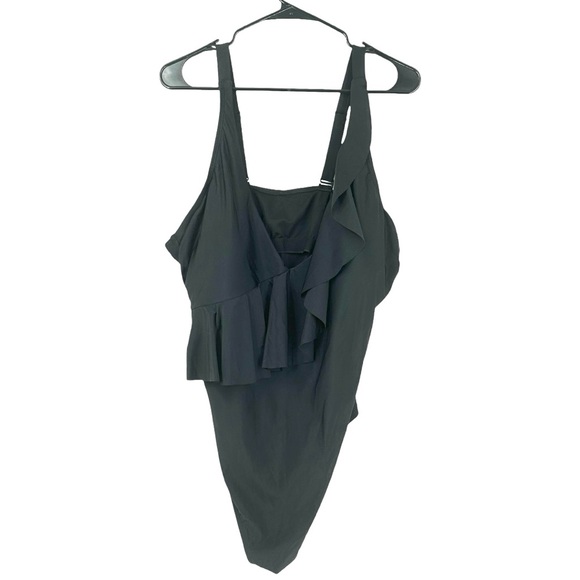Kona Sol Women's Shoulder Ruffle Medium Coverage One Piece Swimsuit Black 22W - Picture 5 of 10